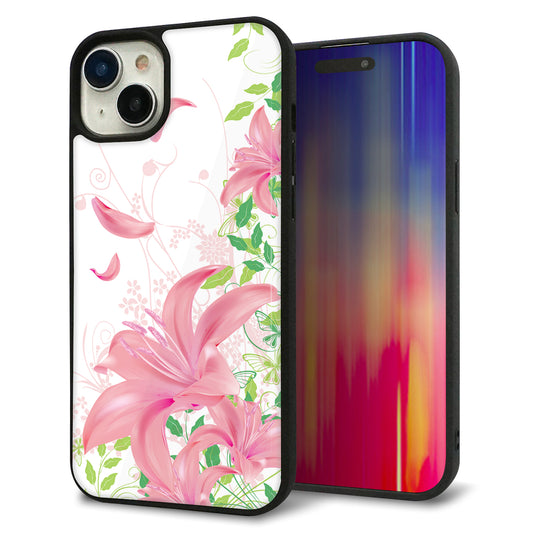 iPhone15 Plus 強化ガラス&TPUスマホケース ガラプリ【SC849 ユリ(ピンク)】