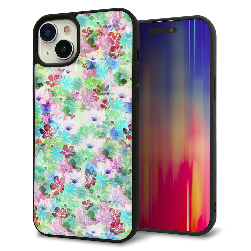 iPhone15 Plus 強化ガラス&TPUスマホケース ガラプリ【SC872 リバティプリント プレスドフラワー(グリーン)】