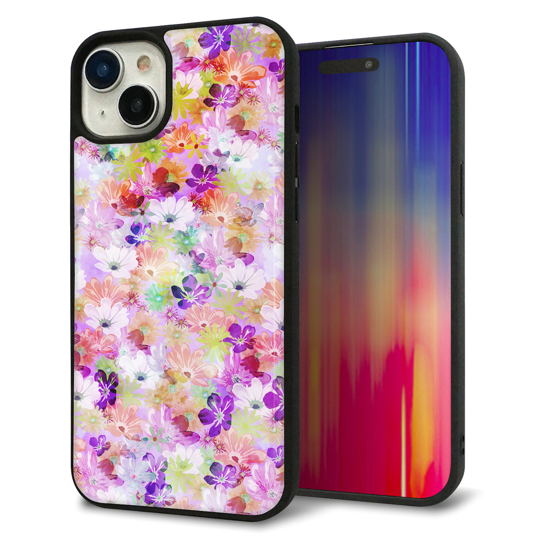 iPhone15 Plus 強化ガラス&TPUスマホケース ガラプリ【SC873 リバティプリント プレスドフラワー(パープル)】