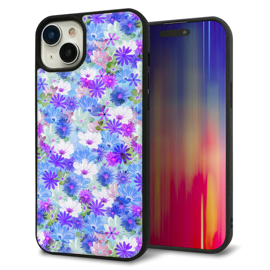 iPhone15 Plus 強化ガラス&TPUスマホケース ガラプリ【SC875 リバティプリント プレスドフラワー(ブルー)】