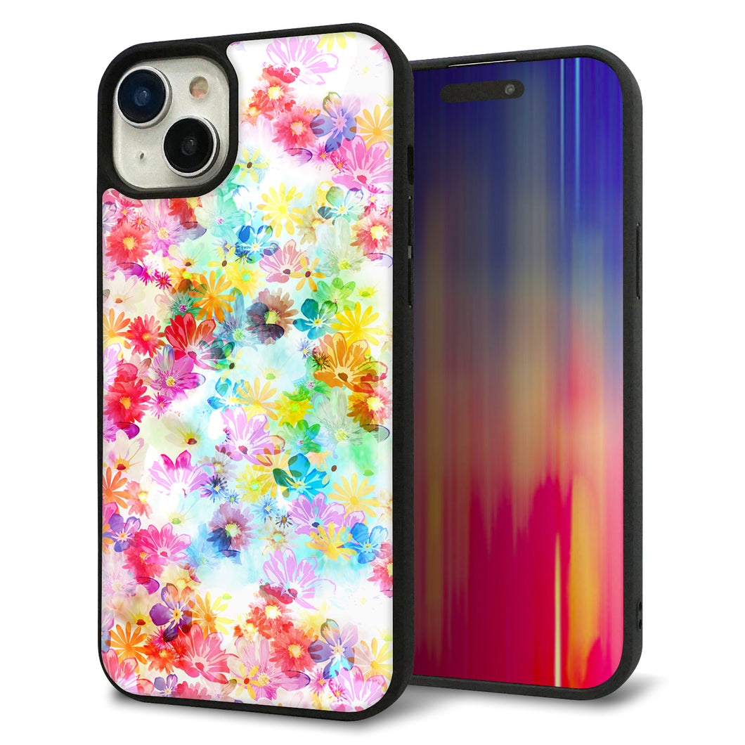 iPhone15 Plus 強化ガラス&TPUスマホケース ガラプリ【SC876 リバティプリント プレスドフラワー(ホワイト)】