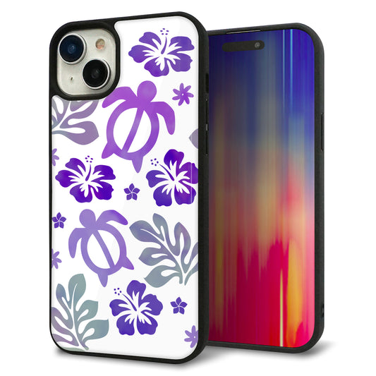 iPhone15 Plus 強化ガラス＆TPUスマホケース ガラプリ【SC878 ハワイアンアロハホヌ（パープル）】