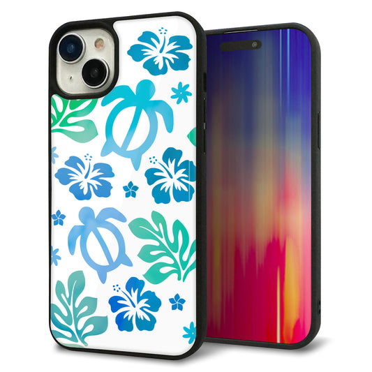 iPhone15 Plus 強化ガラス＆TPUスマホケース ガラプリ【SC880 ハワイアンアロハホヌ（ブルー）】