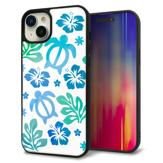 iPhone15 Plus 強化ガラス&TPUスマホケース ガラプリ【SC880 ハワイアンアロハホヌ(ブルー)】