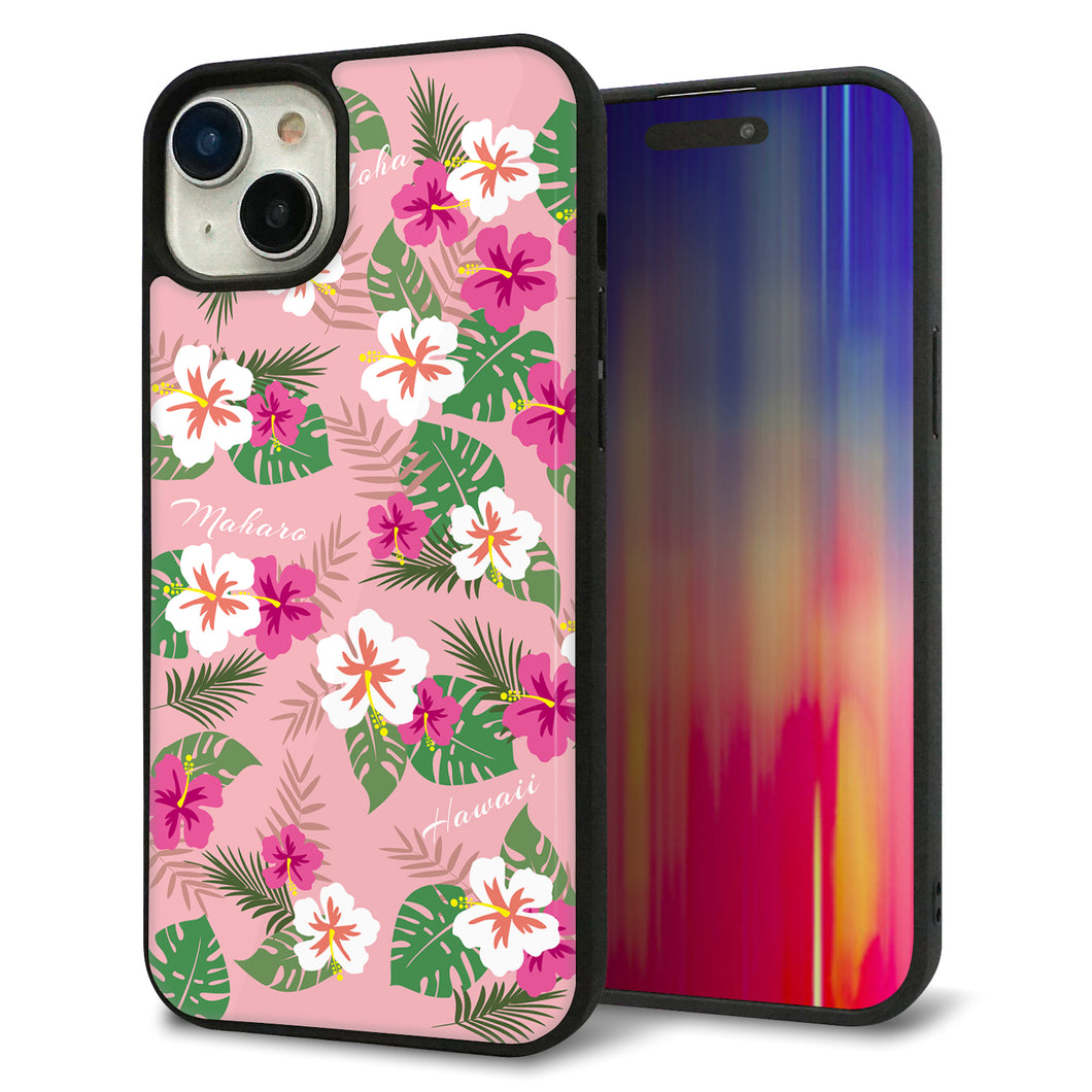 iPhone15 Plus 強化ガラス&TPUスマホケース ガラプリ【SC882 ハワイアンアロハレトロ(ピンク)】