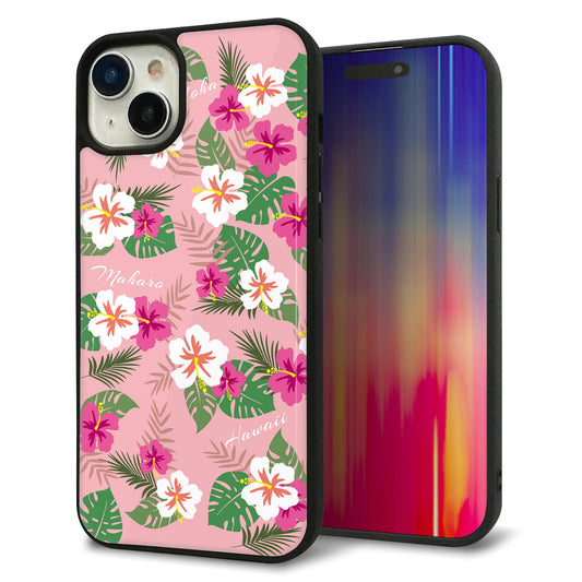 iPhone15 Plus 強化ガラス&TPUスマホケース ガラプリ【SC882 ハワイアンアロハレトロ(ピンク)】