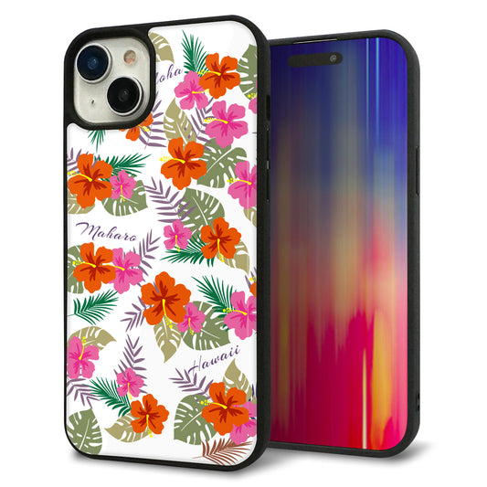 iPhone15 Plus 強化ガラス＆TPUスマホケース ガラプリ【SC884 ハワイアンアロハレトロ（ホワイト）】