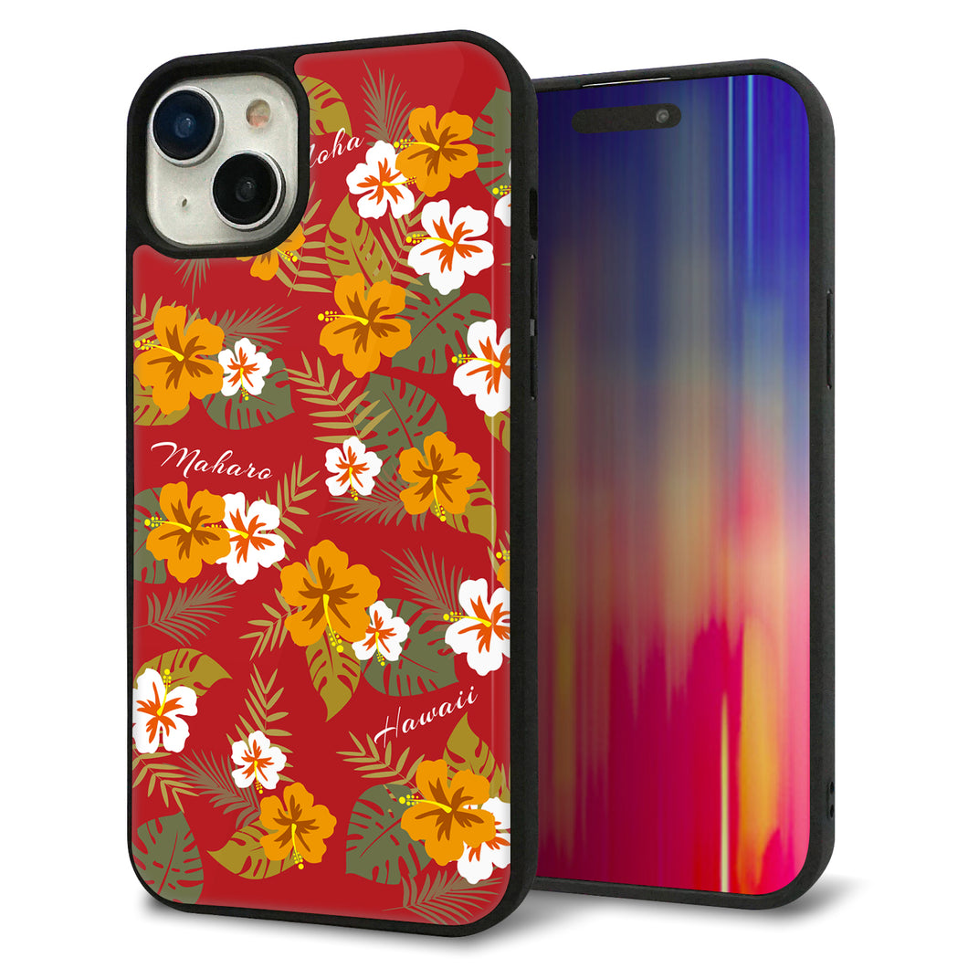 iPhone15 Plus 強化ガラス&TPUスマホケース ガラプリ【SC885 ハワイアンアロハレトロ(レッド)】