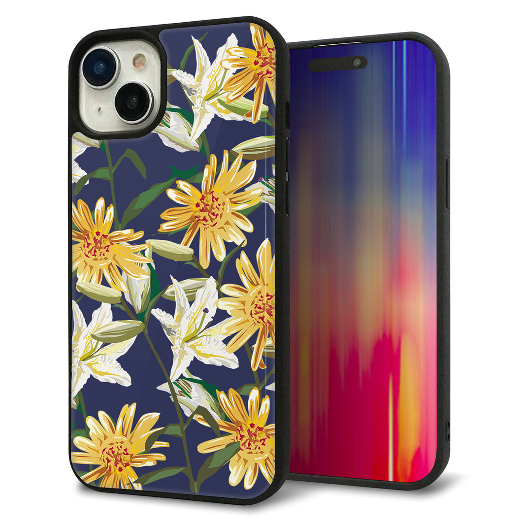 iPhone15 Plus 強化ガラス&TPUスマホケース ガラプリ【SC893 ボタニカル デイジー&リリー】