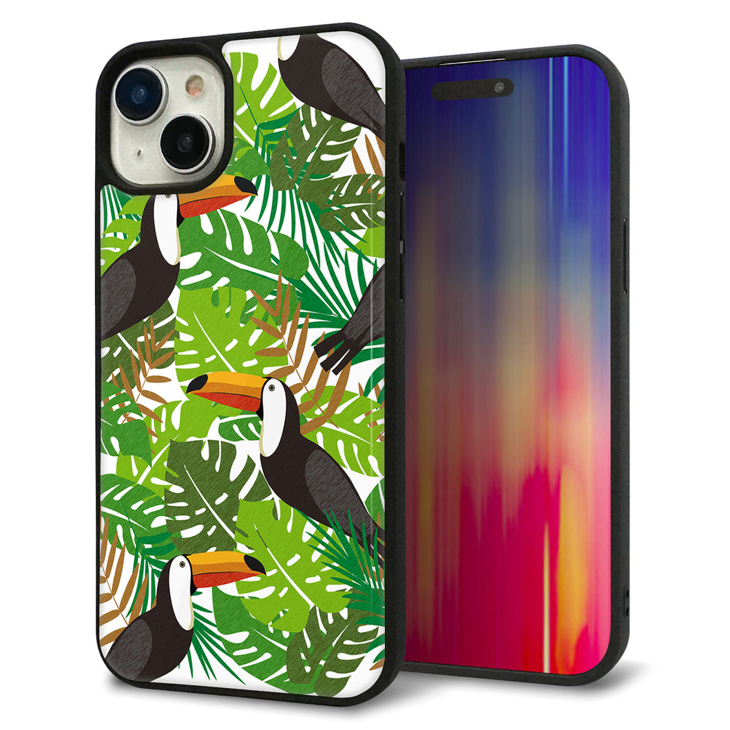 iPhone15 Plus 強化ガラス&TPUスマホケース ガラプリ【SC894 ボタニカル トロピカルバード】