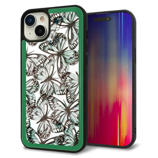 iPhone15 Plus 強化ガラス&TPUスマホケース ガラプリ【SC902 ガーデンバタフライ グリーン】