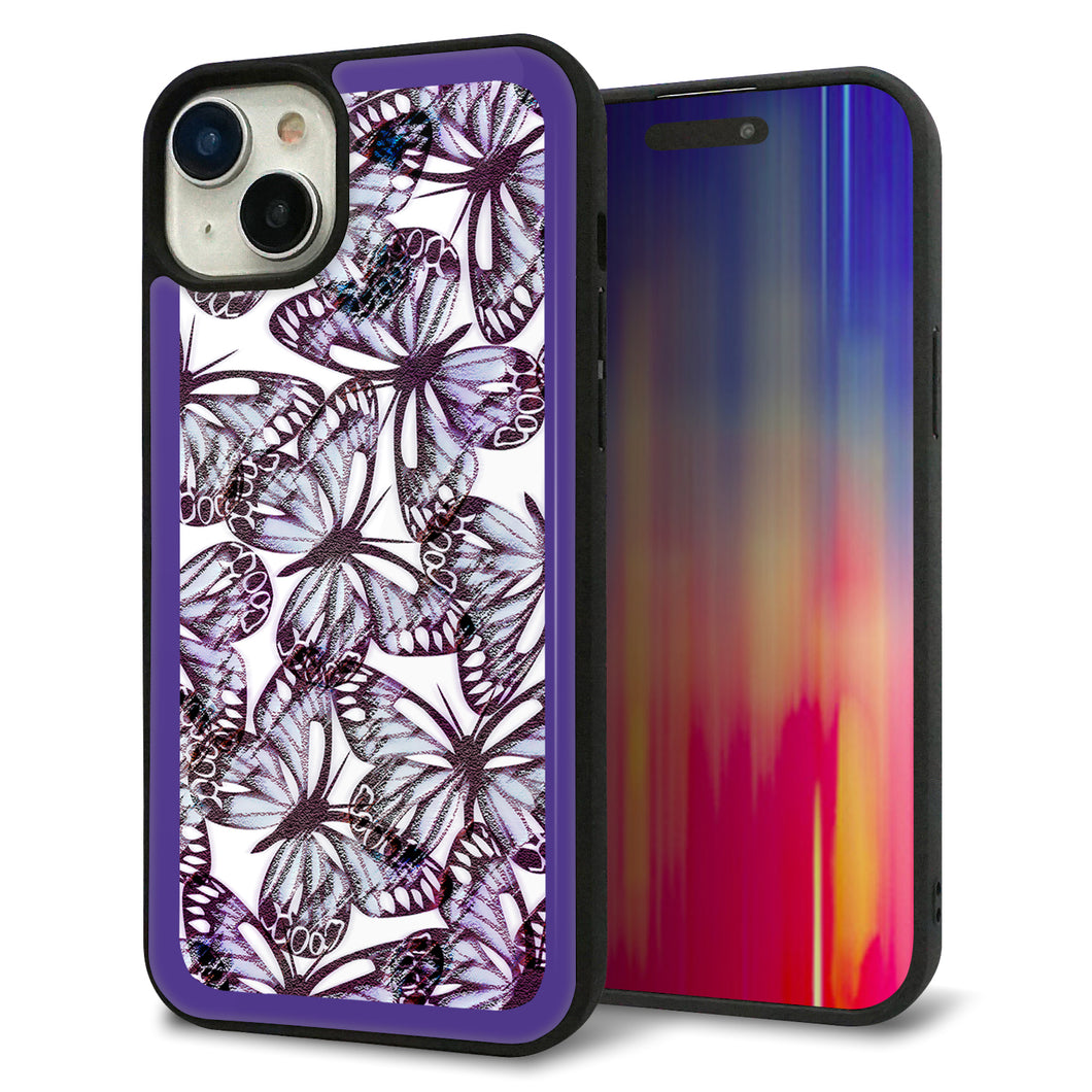 iPhone15 Plus 強化ガラス&TPUスマホケース ガラプリ【SC903 ガーデンバタフライ パープル】
