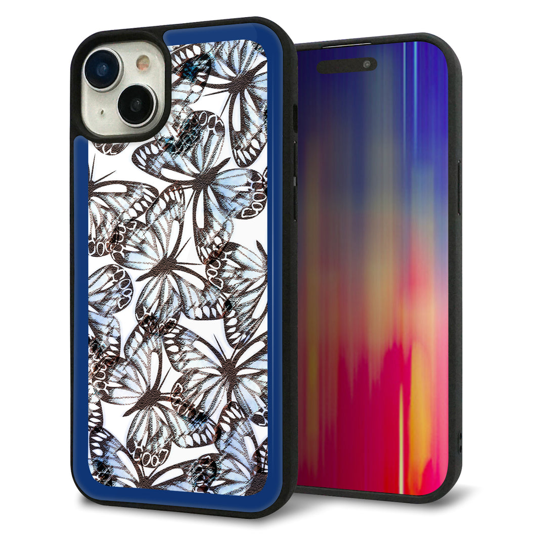 iPhone15 Plus 強化ガラス&TPUスマホケース ガラプリ【SC906 ガーデンバタフライ ブルー】