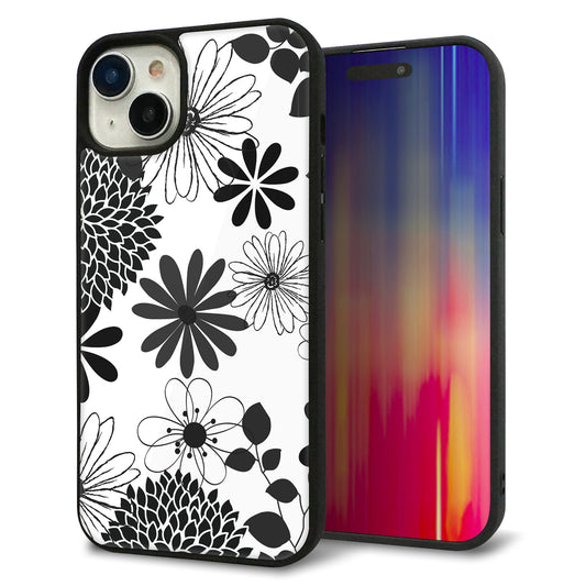 iPhone15 Plus 強化ガラス&TPUスマホケース ガラプリ【SC912 花柄モノトーン 01】
