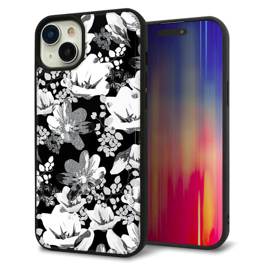 iPhone15 Plus 強化ガラス&TPUスマホケース ガラプリ【SC913 花柄モノトーン 02】