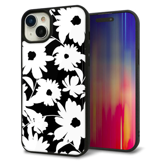 iPhone15 Plus 強化ガラス&TPUスマホケース ガラプリ【SC915 花柄モノトーン 04】