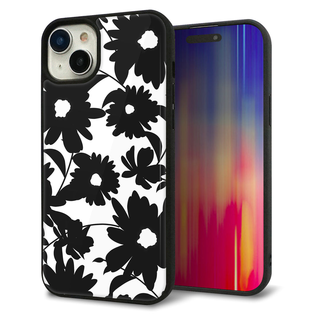 iPhone15 Plus 強化ガラス&TPUスマホケース ガラプリ【SC916 花柄モノトーン 05】