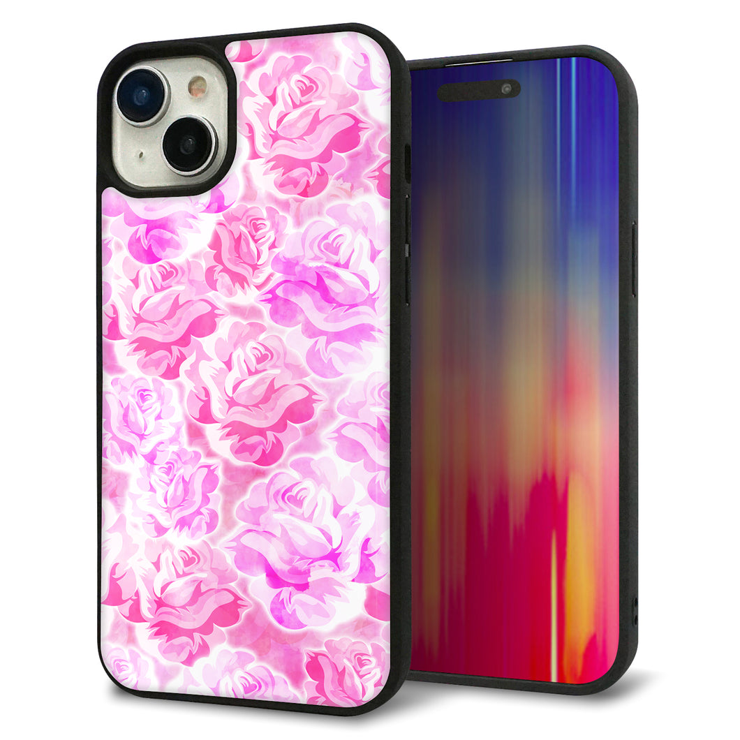 iPhone15 Plus 強化ガラス&TPUスマホケース ガラプリ【SC928 ローズ ピンク】