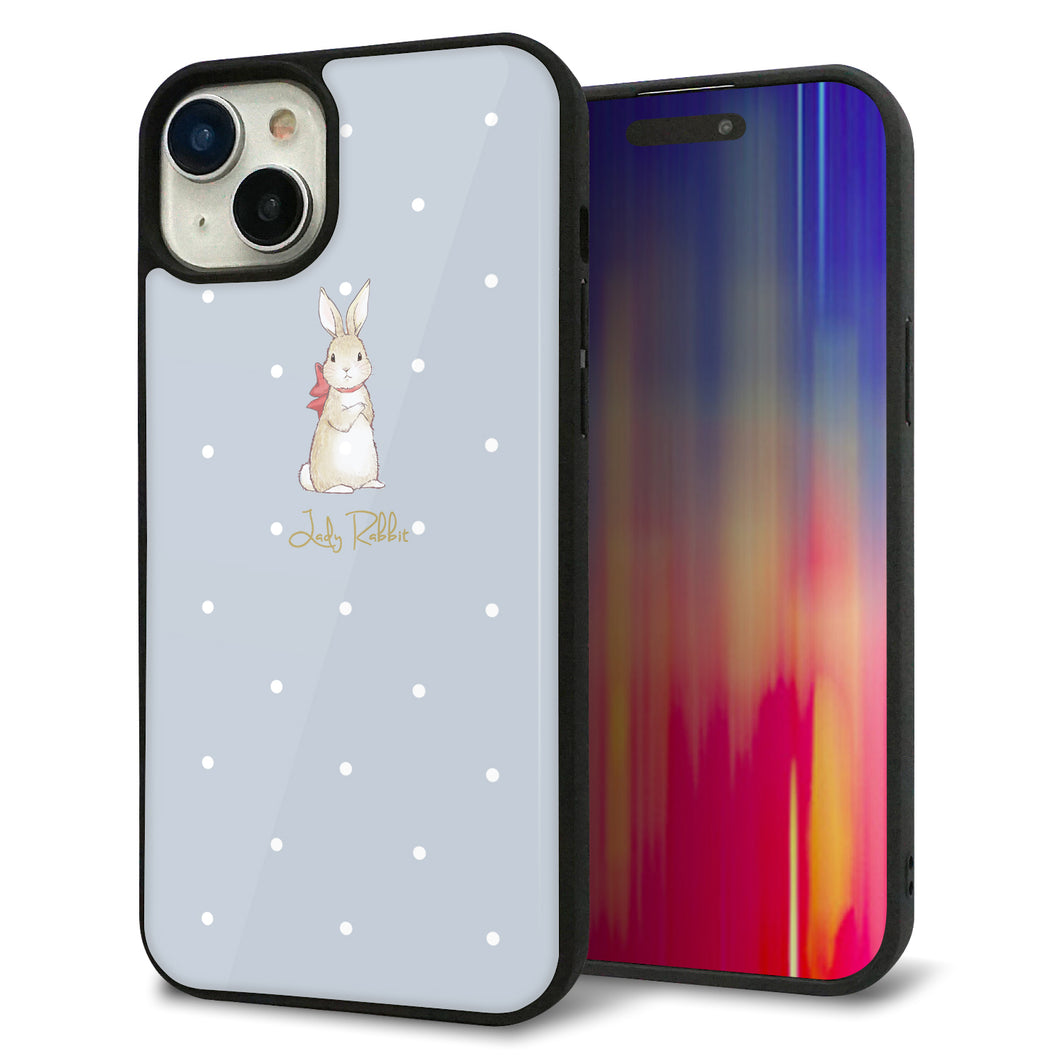 iPhone15 Plus 強化ガラス&TPUスマホケース ガラプリ【SC967 Lady Rabbit ブルーグレイ ガラプリhp】