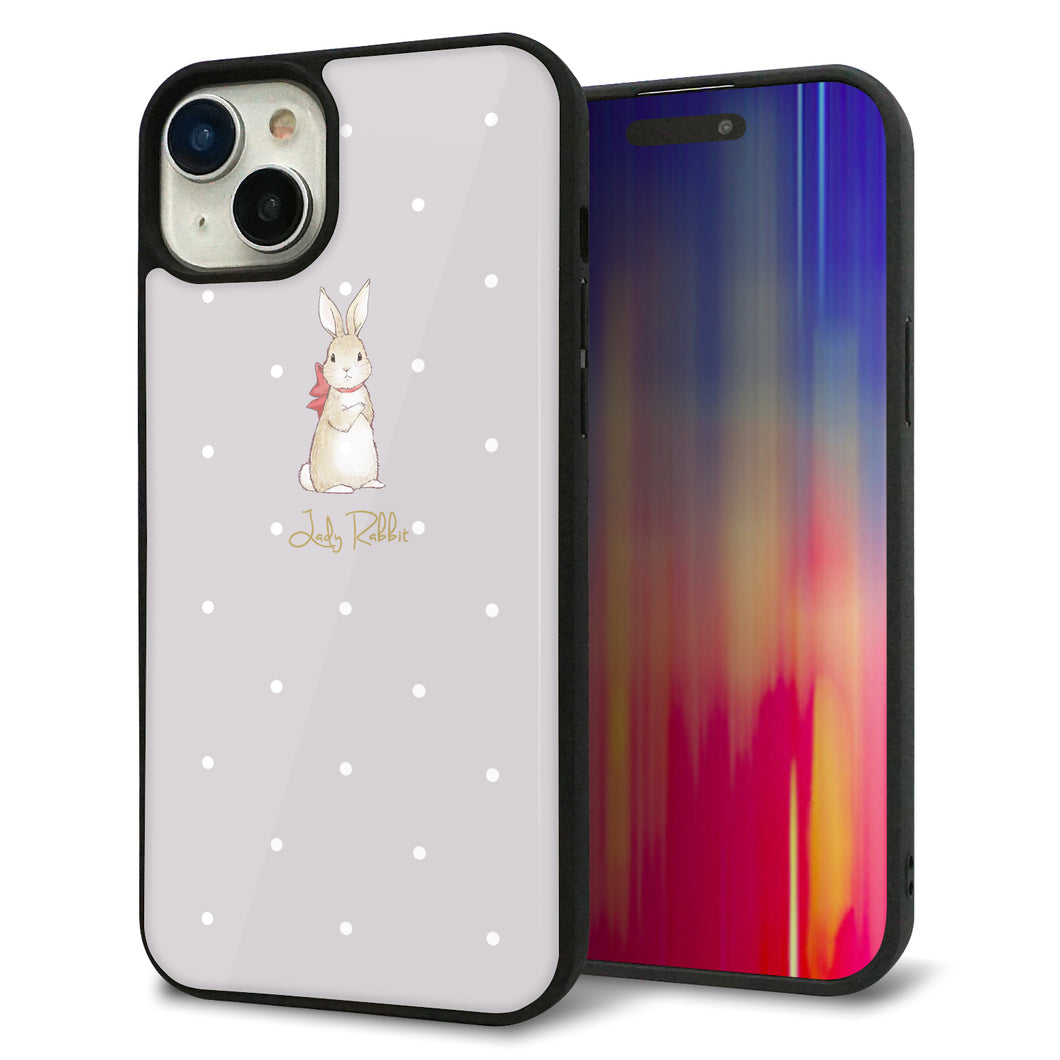 iPhone15 Plus 強化ガラス&TPUスマホケース ガラプリ【SC968 Lady Rabbit グレージュ ガラプリhp】