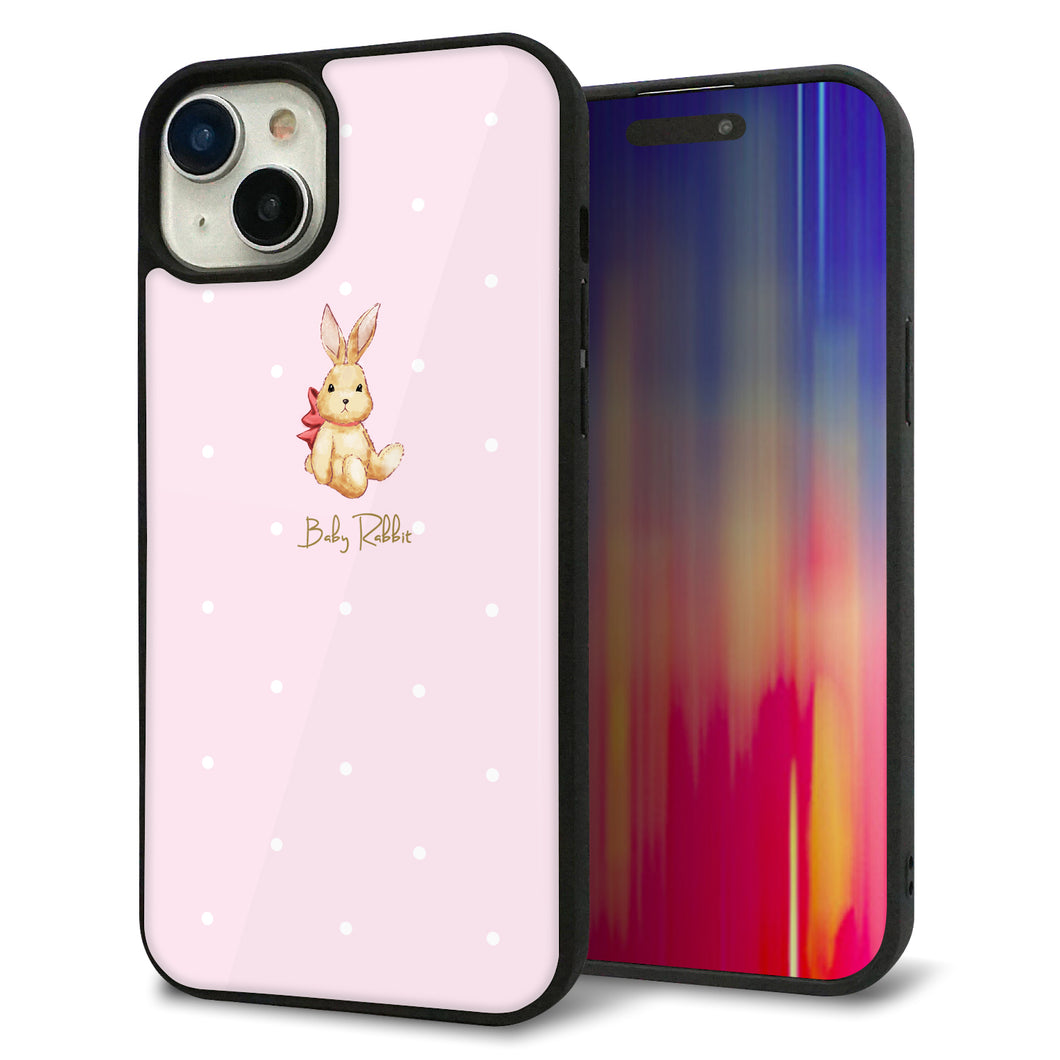iPhone15 Plus 強化ガラス&TPUスマホケース ガラプリ【SC978 Baby Rabbit ピンク ガラプリ】