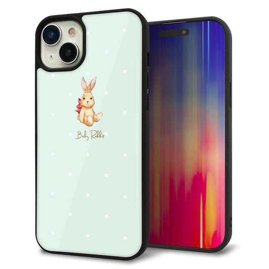 iPhone15 Plus 強化ガラス&TPUスマホケース ガラプリ【SC979 Baby Rabbit グリーン ガラプリ】
