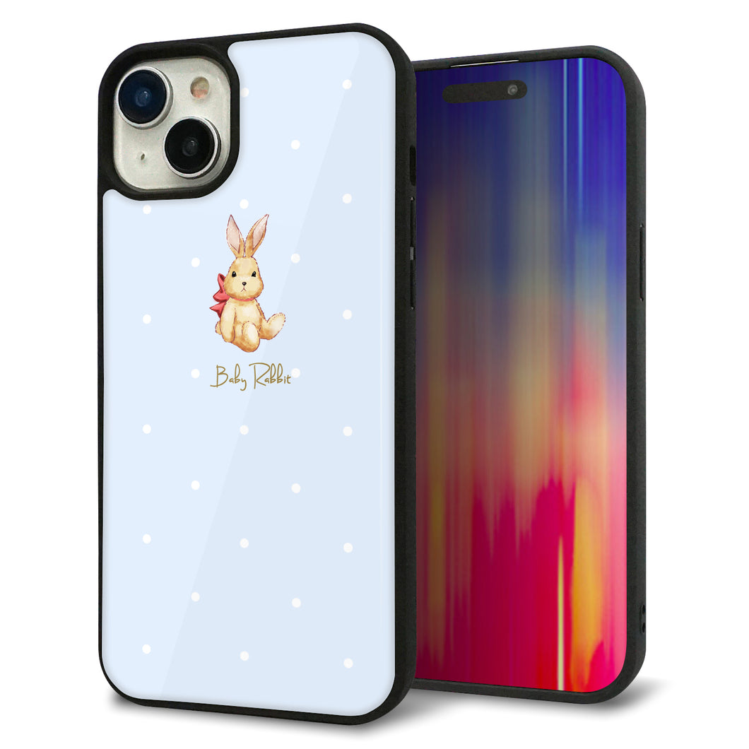 iPhone15 Plus 強化ガラス&TPUスマホケース ガラプリ【SC980 Baby Rabbit ブルー ガラプリ】