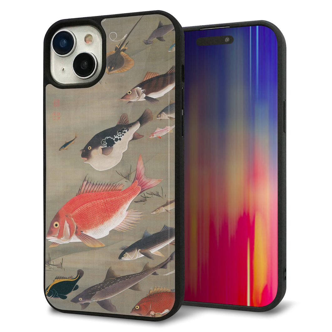 iPhone15 Plus 強化ガラス&TPUスマホケース ガラプリ【TA007 群魚】