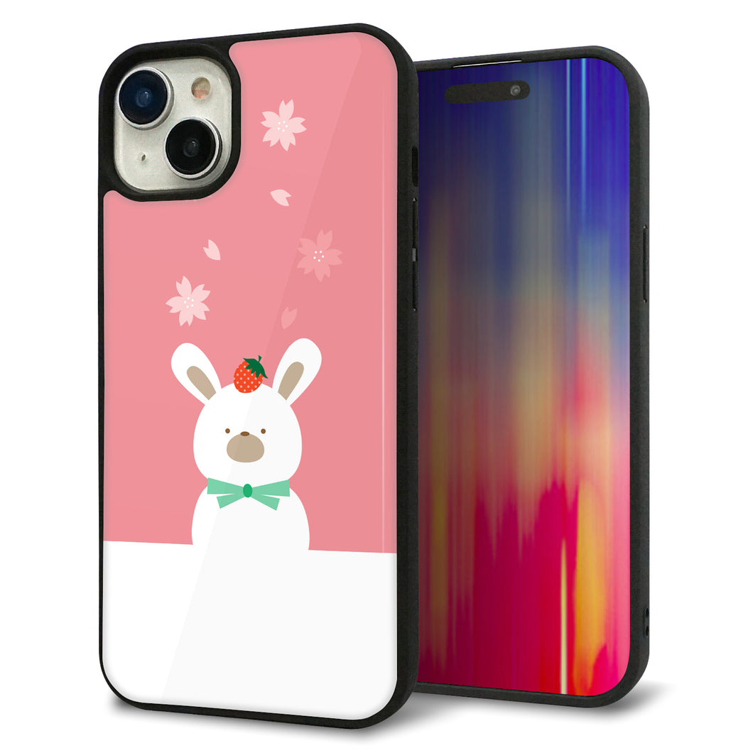 iPhone15 Plus 強化ガラス&TPUスマホケース ガラプリ【TA016 春うさぎ】