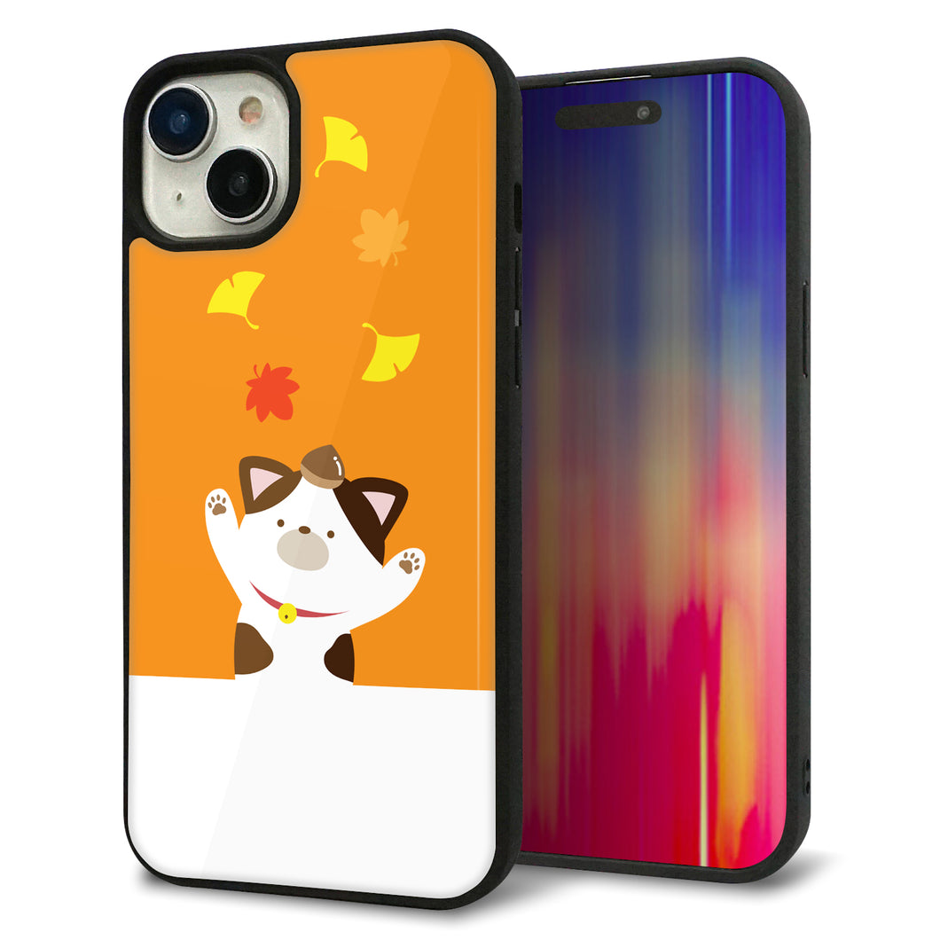 iPhone15 Plus 強化ガラス&TPUスマホケース ガラプリ【TA018 秋みけ】