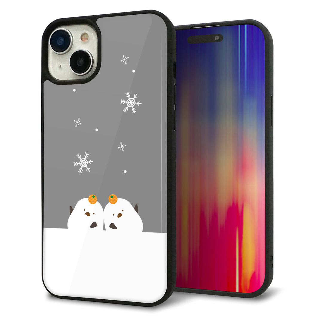 iPhone15 Plus 強化ガラス&TPUスマホケース ガラプリ【TA019 冬シマエナガ】