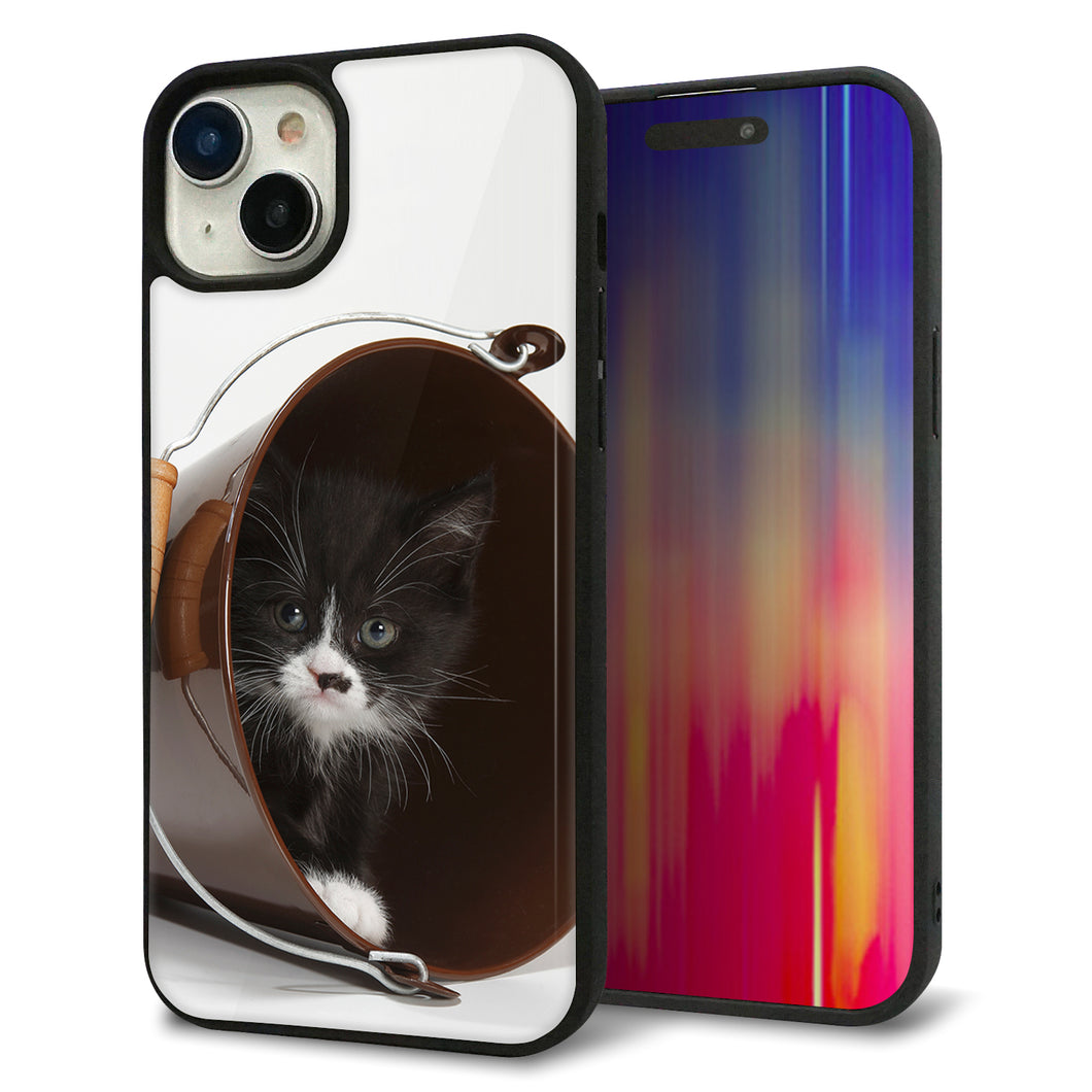 iPhone15 Plus 強化ガラス&TPUスマホケース ガラプリ【VA800 ネコとバケツ】