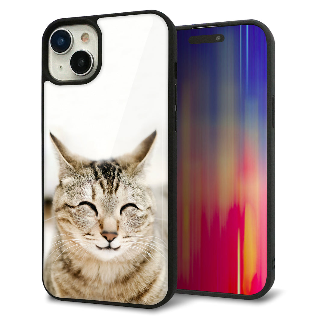 iPhone15 Plus 強化ガラス&TPUスマホケース ガラプリ【VA801 笑福ねこ】