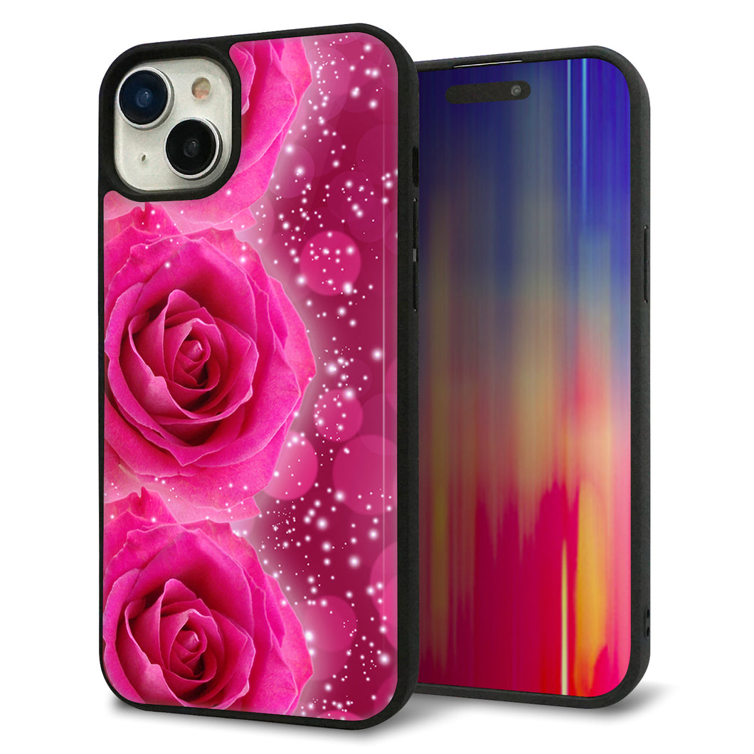 iPhone15 Plus 強化ガラス&TPUスマホケース ガラプリ【VA815 3連のバラ】