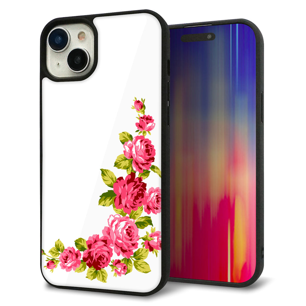 iPhone15 Plus 強化ガラス&TPUスマホケース ガラプリ【VA825 バラのフレーム(白)】