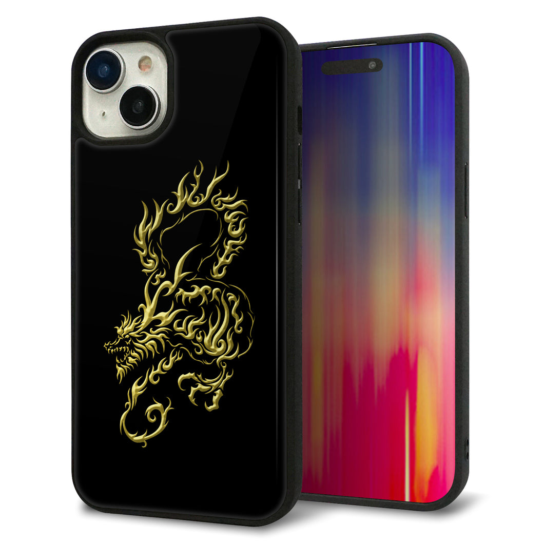 iPhone15 Plus 強化ガラス&TPUスマホケース ガラプリ【VA831 闇と龍】