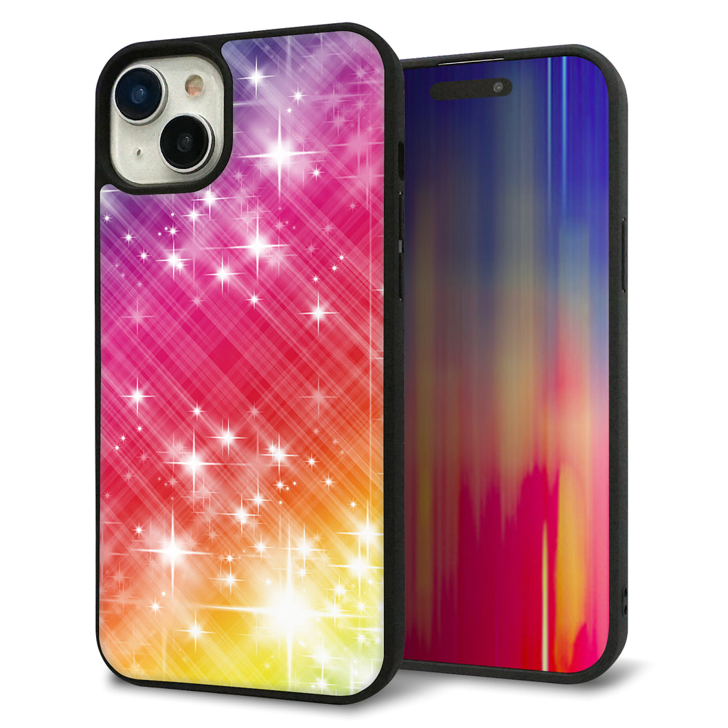 iPhone15 Plus 強化ガラス&TPUスマホケース ガラプリ【VA872 レインボーフレーム】