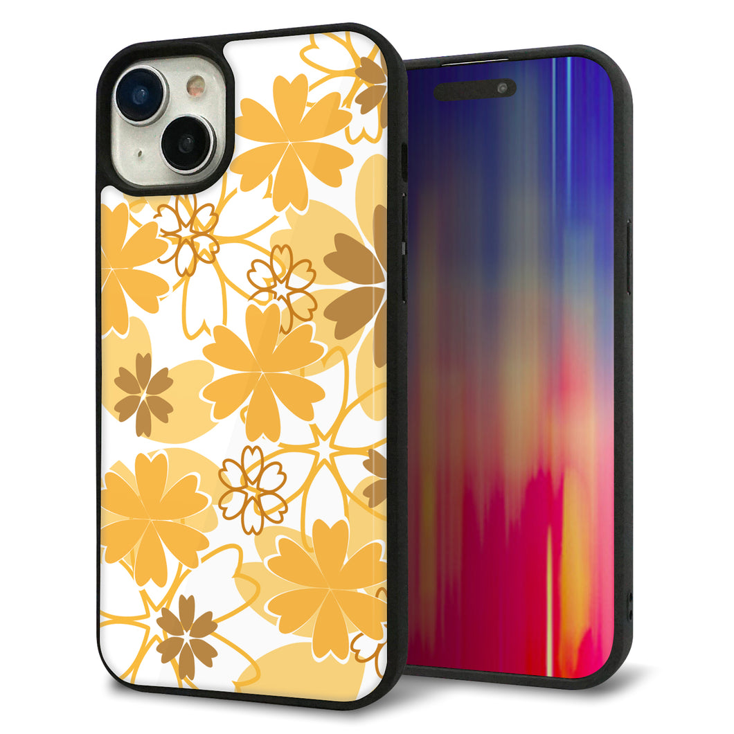 iPhone15 Plus 強化ガラス&TPUスマホケース ガラプリ【VA959 重なり合う花 オレンジ】