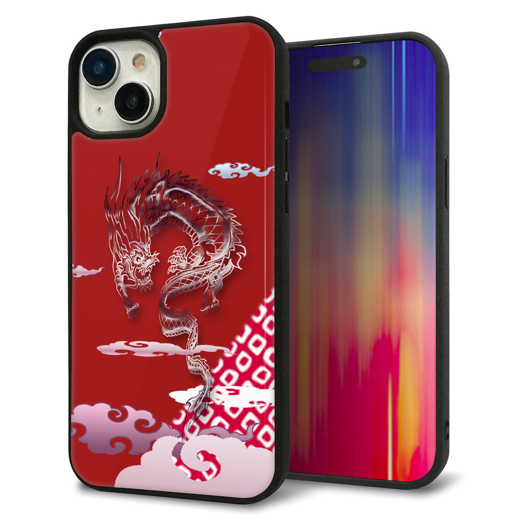 iPhone15 Plus 強化ガラス&TPUスマホケース ガラプリ【YC907 雲竜02】