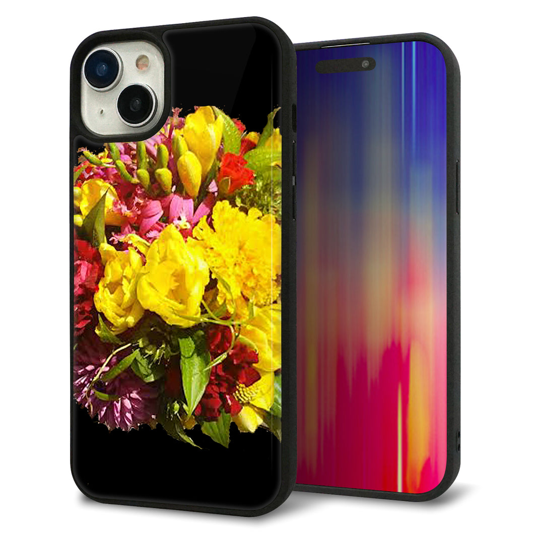 iPhone15 Plus 強化ガラス&TPUスマホケース ガラプリ【YI883 フラワー4】
