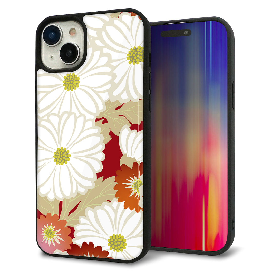 iPhone15 Plus 強化ガラス&TPUスマホケース ガラプリ【YJ322 和柄 菊】