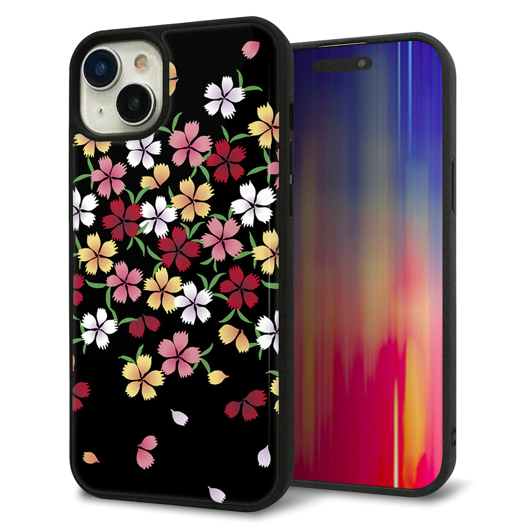 iPhone15 Plus 強化ガラス&TPUスマホケース ガラプリ【YJ323 和柄 なでしこ】