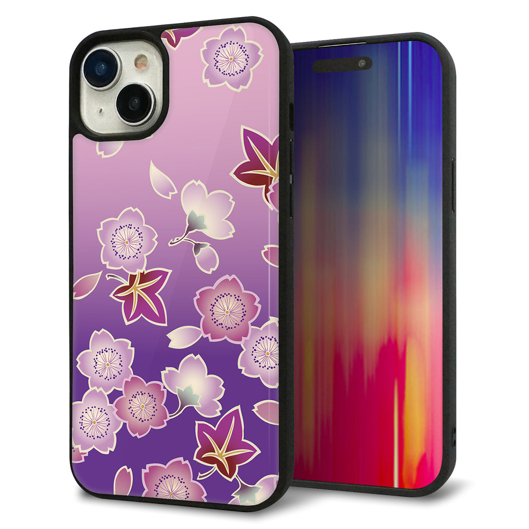 iPhone15 Plus 強化ガラス&TPUスマホケース ガラプリ【YJ324 和柄 桜 もみじ】