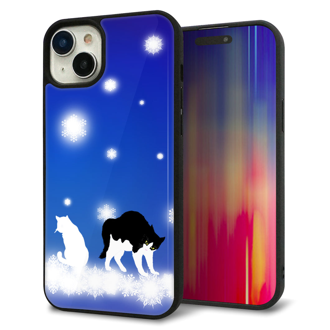 iPhone15 Plus 強化ガラス&TPUスマホケース ガラプリ【YJ335 雪の結晶 はちわれ】