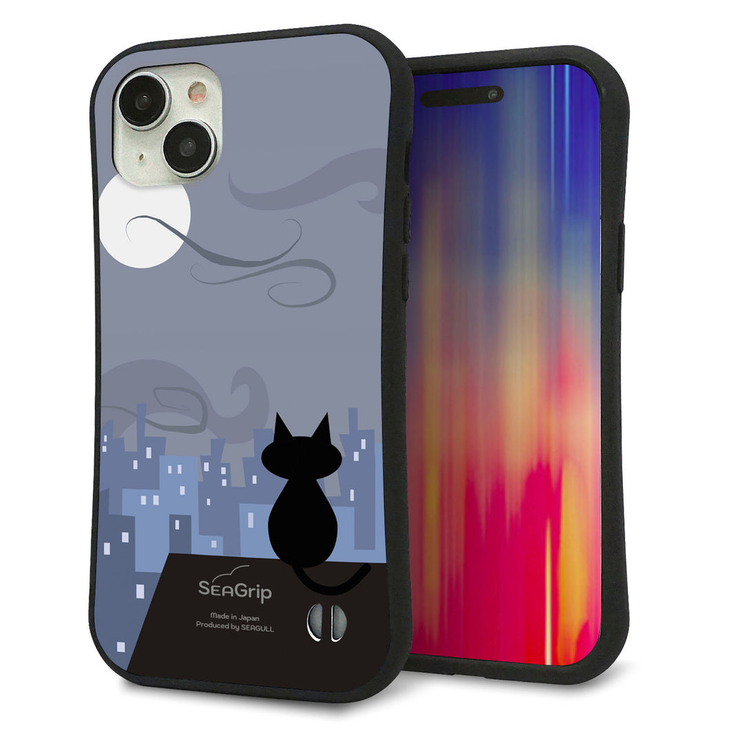 iPhone15 Plus スマホケース 「SEA Grip」 グリップケース Sライン 【012 屋根の上のねこ】 UV印刷