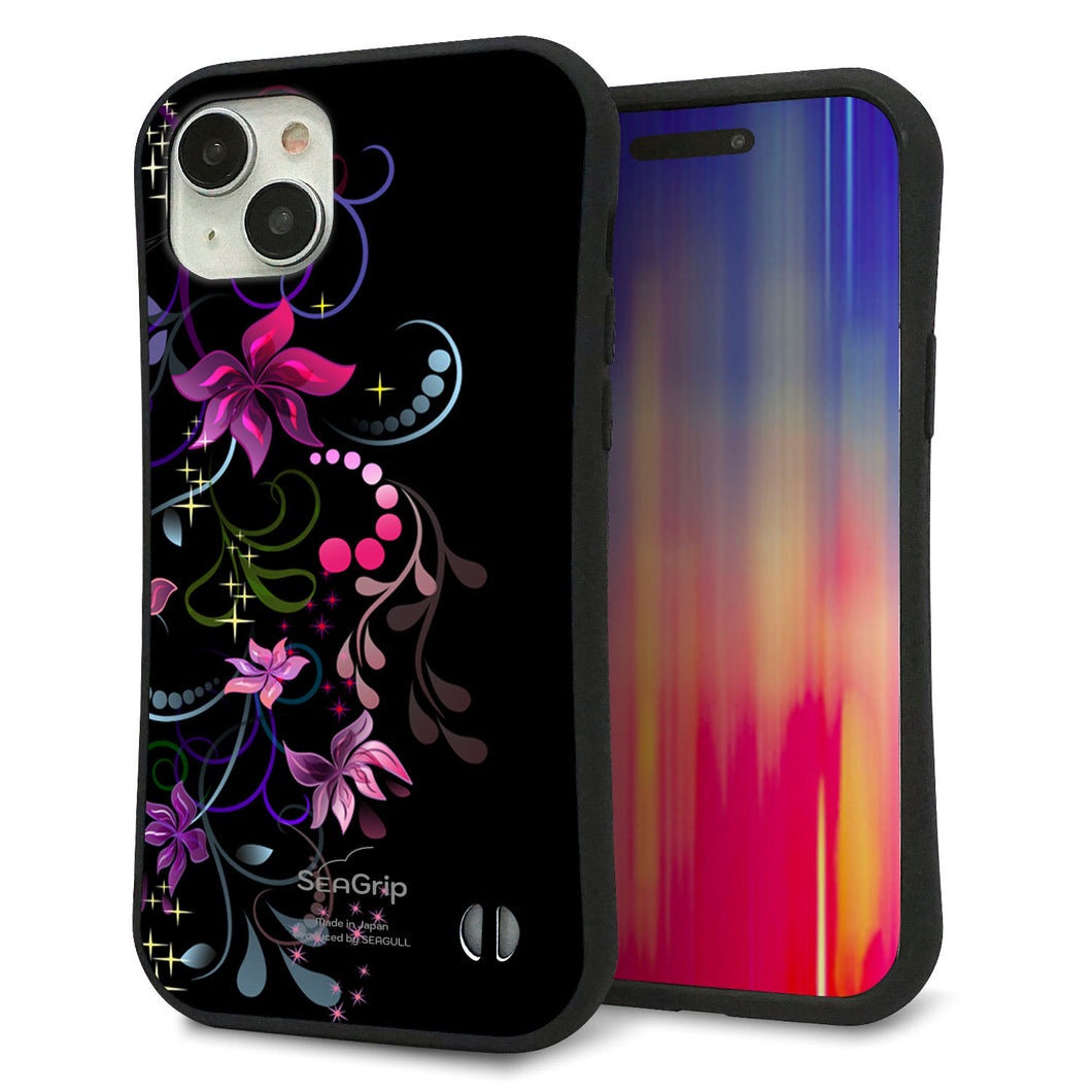 iPhone15 Plus スマホケース 「SEA Grip」 グリップケース Sライン 【263 闇に浮かぶ華】 UV印刷