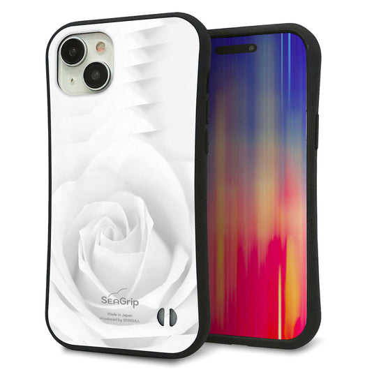 iPhone15 Plus スマホケース 「SEA Grip」 グリップケース Sライン 【402 ホワイトRose】 UV印刷
