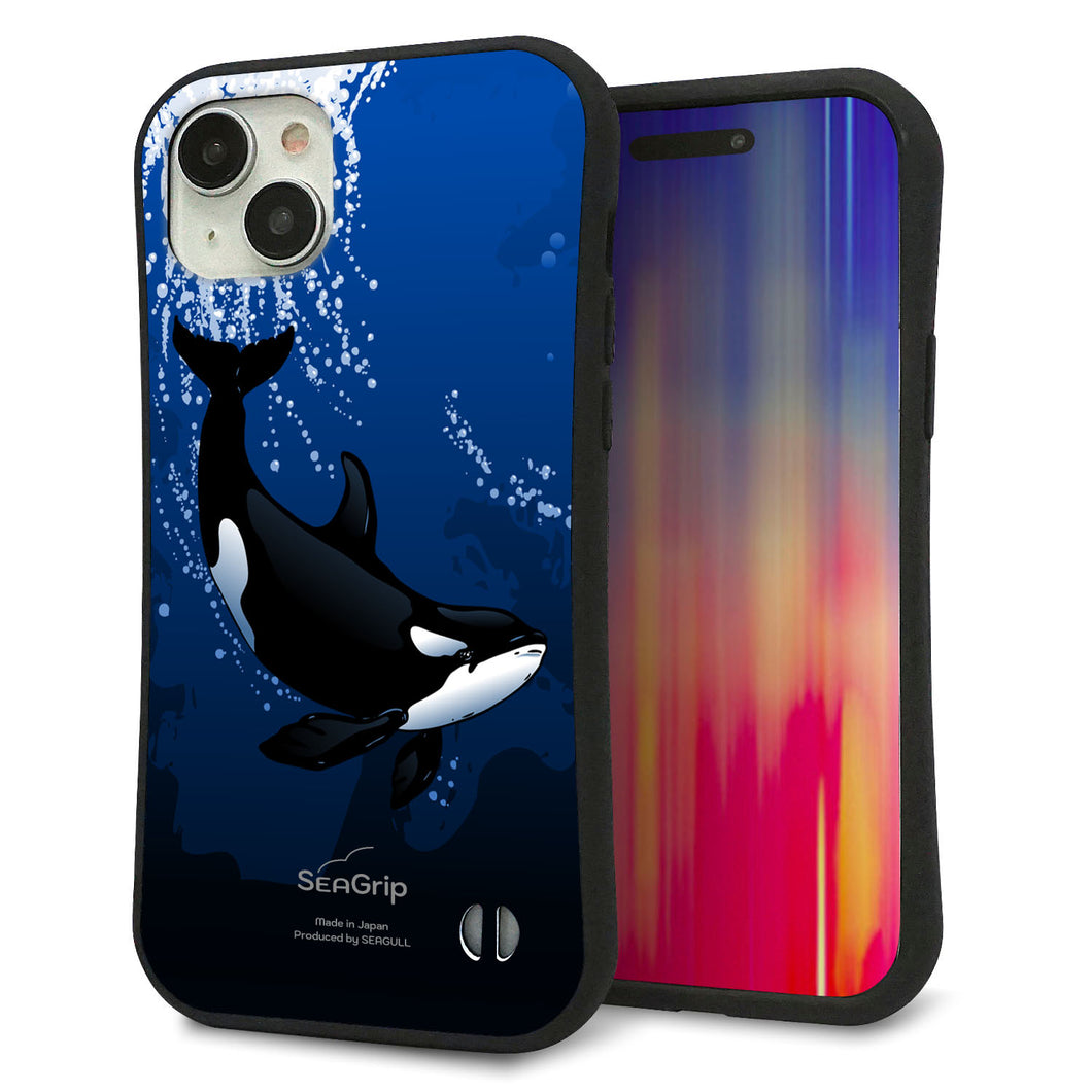 iPhone15 Plus スマホケース 「SEA Grip」 グリップケース Sライン 【423 シャチ】 UV印刷