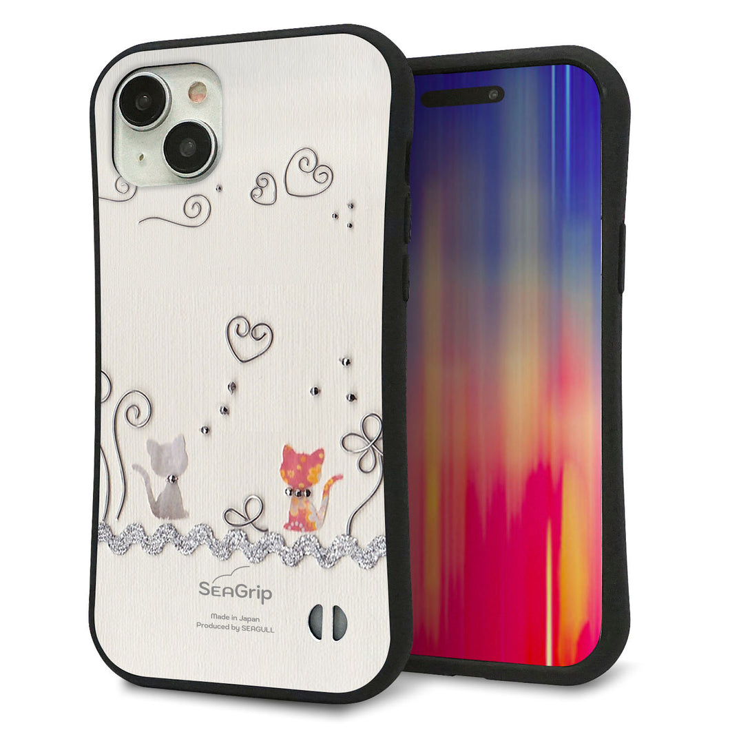 iPhone15 Plus スマホケース 「SEA Grip」 グリップケース Sライン 【1103 クラフト写真ネコ】 UV印刷