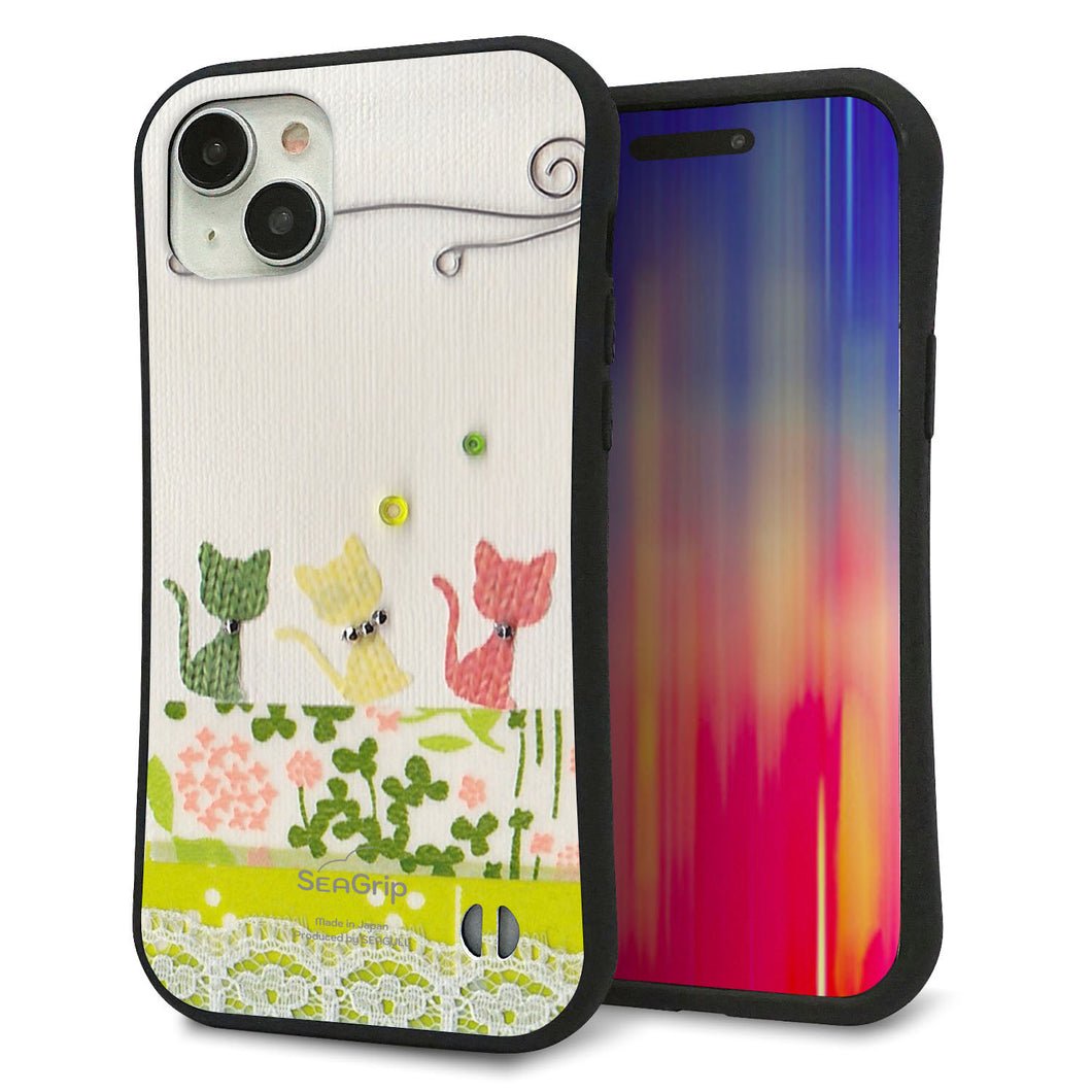 iPhone15 Plus スマホケース 「SEA Grip」 グリップケース Sライン 【1106 クラフト写真 ネコ (ワイヤー2)】 UV印刷
